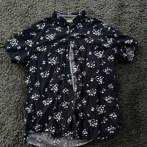 Navy Blue Floral Button Down Casual Shirt